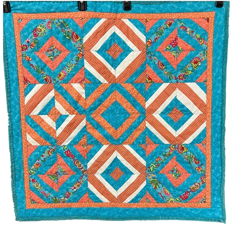 Handmade Geometric Quilted Lap Quilt Wall Hanging Throw Diamond 36x36